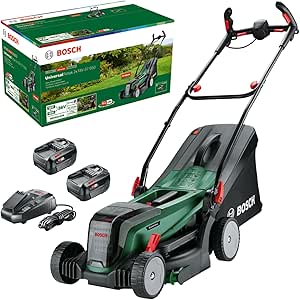 Bosch Home and Garden cortacésped con batería UniversalRotak 2x18V-37-550 (hasta 500 m2 2 baterías de 4 Ah; Sistema 18 voltios; Anchura Corte: 37 cm; 18 V y 4 Ah Cargador)