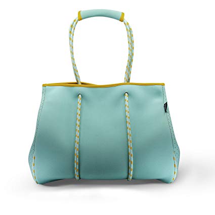 Nordic By Nature Large Designer Beach Bag Tote For Women, Men And Kids | Versatile Pool Bag With Zippered Pockets | Room For Towels, Toys And Lotion | For The Boat, Beach or Pool (Turquoise/Yellow)