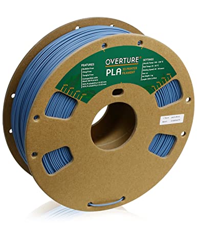 OVERTURE PLA Filament 1.75mm PLA 3D Printer Filament, 1kg Cardboard Spool (2.2lbs), Dimensional Accuracy  /- 0.03mm, Fit Most FDM Printer (Jeans Blue)