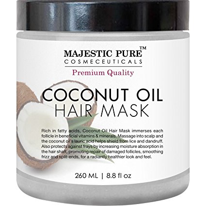 Coconut Oil Hair Mask From Majestic Pure Offers Natural Hair Care Treatment, Hydrating & Restorative Mask Restores Shine, Nourishes Scalp & Provides Deep Conditioning for Dry & Damaged Hair, 8.8 fl oz