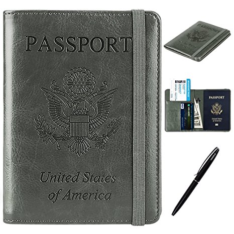 RFID Blocking PU Leather Travel Document Organizer Passport Holder Cover Wallet
