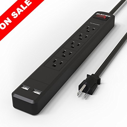 JF.EGWO 5-Outlet Surge Protector Power Strip 5.9 Foot Power Long Cord with 2 USB Smart Charging Ports for Home and Office, 1700 - Joules of Surge Protection Rating， Black