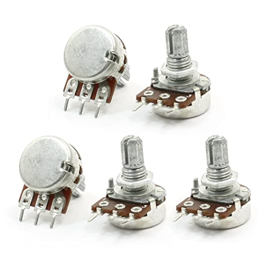 uxcell 5 Piece 5K Ohm 6 mm Diameter Shaft Type B Single Turn Taper Rotary Potentiometer with 8mm Shaft