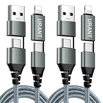 URANT iPhone Charger, [MFi Certified] [2-Pack, 6 ft] Nylon Braided Fast Charging Long Compatible iPhone 12Pro Max/12Pro/12/11Pro Max/11Pro/11/XS/Xs Max/XR/USB C to USB C/USB A to USB C（Gray）