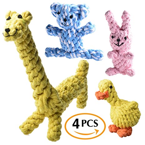 Dog Rope Toys Set, Puppy Pet Play Chew and Training Toys, Animal Design Cotton Rope Dog Toys