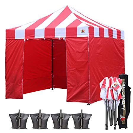 ABCCANOPY Canopy Tent 10 x 10 Pop Up Canopies Commercial Tents Market stall with 4 Removable Sidewalls and Roller Bag Bonus 4 Weight Bags and 10ft Screen Netting and 10ft Half Wall(30 Muti Colors)