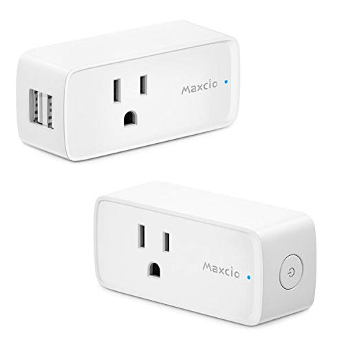 WiFi Smart Plug, Maxcio Smart Plug with 2 USB Ports, Smart Outet Compatible with Alexa Echo & Google Home for Voice Control, APP Remote Control with Timer/Schedule Function, No Hub Required - 2 Packs