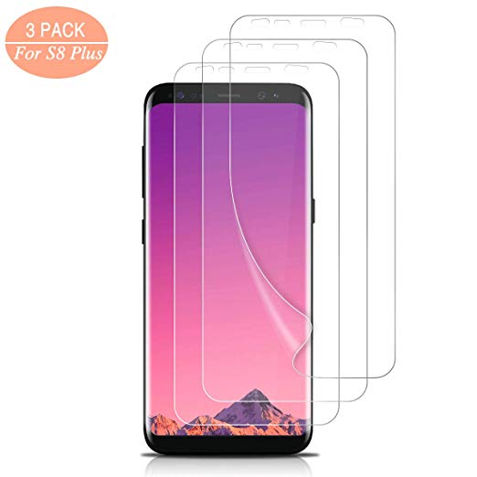 QINYUN S8 Plus Screen Protector (3 PACK) Liquid Skin Full Coverage/Bubble-Free/HD Clear/Flexible Screen Protector for Samsung Galaxy S8 Plus