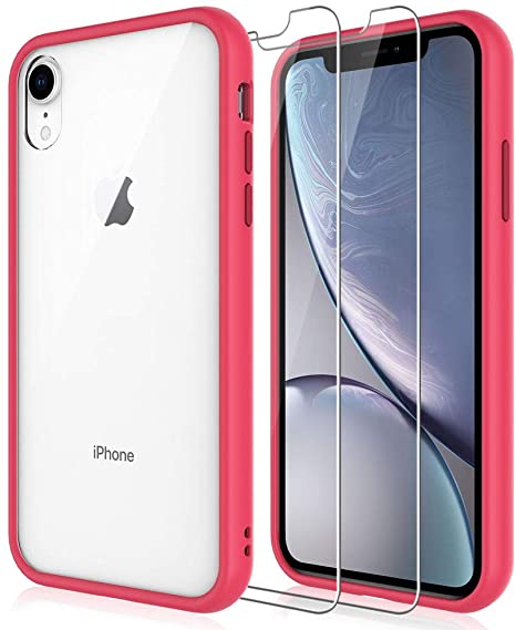LK Case for iPhone XR with 2 Pack Screen Protector [Tempered Glass], [Shock-Absorption] [Full Protection] Case -Red