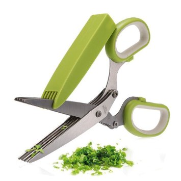 Chef Trusted Herb Scissors - Multipurpose Stainless Steel Kitchen Shears with 5 Blades and Cover with Cleaning Comb - Shredder, Mincer, Chopper - Dishwasher Safe