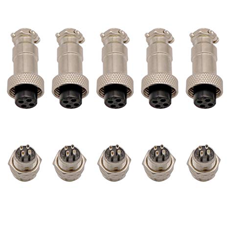 Aviation Connector Plug, 5 Pcs 4 Pin 12MM Thread Female Socket Panel Metal Aviation Wire Connector 5A&5 Pcs 4 Pin 12MM Thread Male Socket Panel Metal Aviation Wire Connector 5A