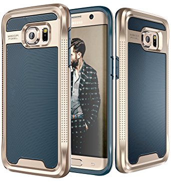Galaxy S7 Edge Case, E LV Galaxy S7 Edge - Hybrid [Scratch/Dust Proof] Armor Defender Slim Shock-Absorption Bumper Case for Samsung Galaxy S7 Edge - [DARK BLUE/GOLD]