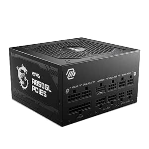 MSI MAG A850GL PCIE5 Power Supply Unit, 850W, 80 Plus Gold, Fully Modular, ATX 3.0, PCIe 5.0 GPU Support, 120mm FDB Fan, Full-Bridge LLC, Flat Black Cables - 7 Year Warranty