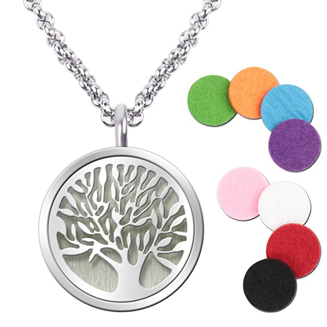 Essential Oil Diffuser Pendant Necklace, LoveSea Aromatherapy Diffuser Magnetic Locket Necklaces,with 8 Color Pad