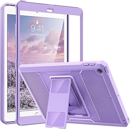 MoKo Case Fit 2018/2017 iPad 9.7 6th/5th Generation - [Heavy Duty] Shockproof Full Body Rugged Hybrid Cover with Built-in Screen Protector Compatible with Apple iPad 9.7 Inch 2018/2017, Purple