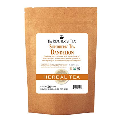 The Republic of Tea Organic Dandelion Superherb Herbal Tea, 36 Tea Bags, Caffeine-Free, Non-Gmo Verified