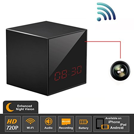 Wireless Black Box LED Clock Camera,CAMAKT Wi-Fi Spy hidden Clock Camera Mini Baby Pet Monitor Home Security Cameras Wireless Spy Network 2-Way Audio Night Vision,Surveillance Webcam System(720p HD)
