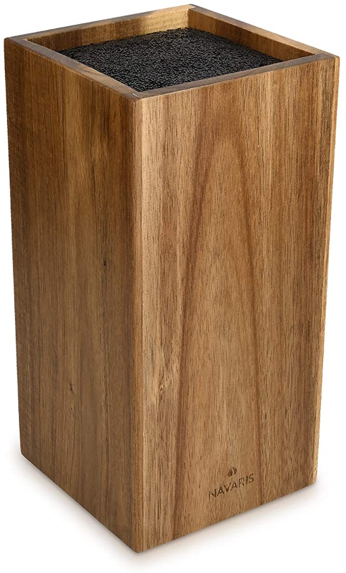 Navaris Porte-Couteaux en Bois - Bloc de Rangement à Couteau Universel en Acacia 24 x 12 x 12 cm - Bloc Couteau de Cuisine Vide avec Tiges ABS