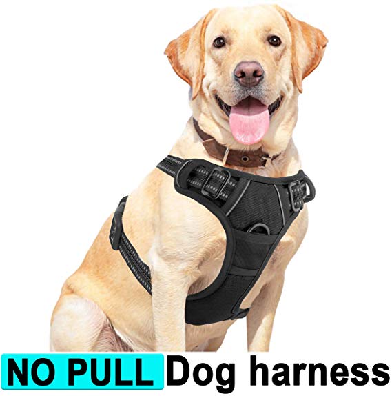 Dog Harness No-Pull Pet Harness, Adjustable Outdoor Walking Pet Reflective Oxford Soft Vest with 2 Metal Rings and Handle Easy Control for Small Medium Large Dogs