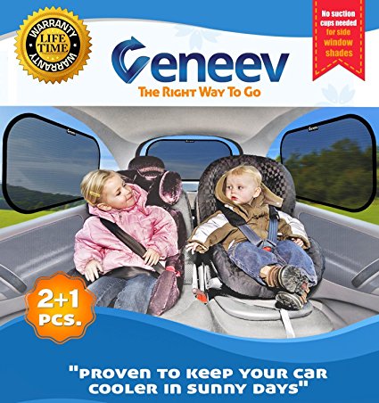 Car Sun Shade for Side and Rear Window (3 Pack) - Car Sunshade Protector - Protect your kids and pets in the back seat from sun glare and heat. Blocks over 97% of harmful UV Rays - Easy to Install