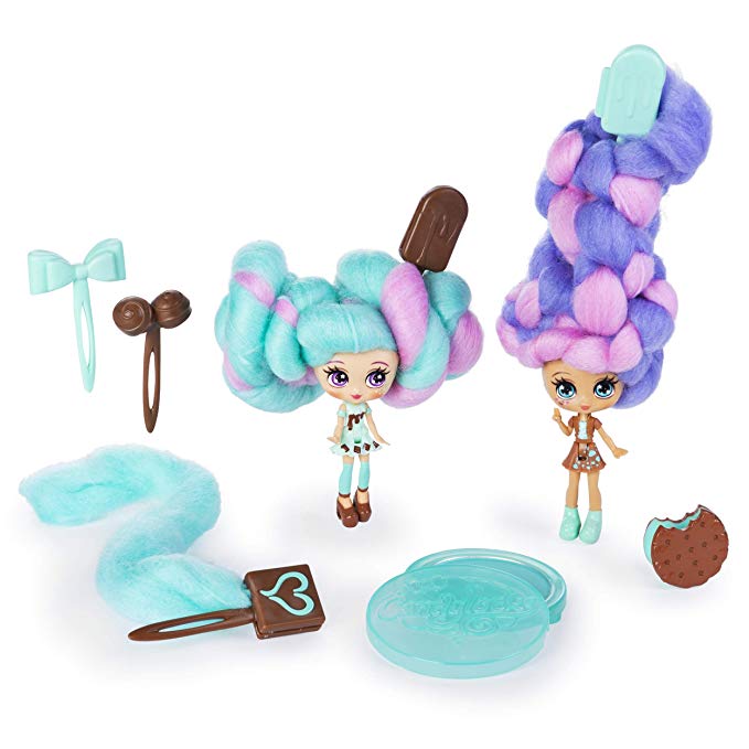 Candylocks BFF 2 Pack, 3-Inch Mint Choco Chick & Choco Lisa, Scented Collectible Dolls with Accessories