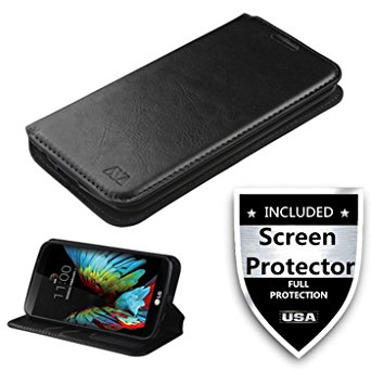 LG K10 Case,LG Premier LTE Case With HD Screen Protector,IDEA LINE(TM) Black Wallet Leather Case Premium Pouch ID Credit Card Cover Flip Folio Book Style with Money Slot   Stylus Pen