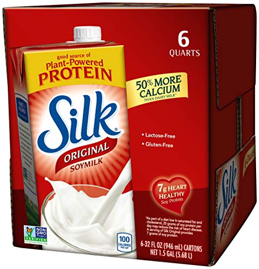 Silk Original Soymilk 32-Ounce Aseptic Cartons (Pack of 6), Unsweetened, Unflavored Dairy-Alternative Milk, Dairy Free, Individually Packaged