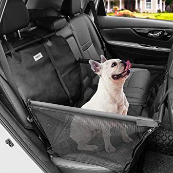 MATCC Dog Car Seat Covers Rear Car Booster Protector for Dogs with Dog Seat Belt Waterproof Nonslip Portable Dog Travel Hammock with Extra Storage Bag for Puppies and Medium Dogs