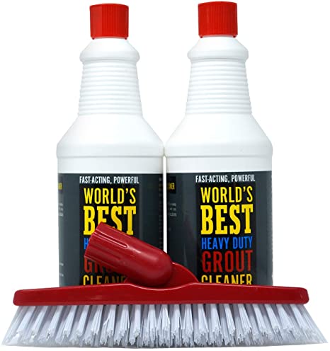 World's Best - Heavy Duty Grout Cleaner - 32 Oz. - 2 Pack - Clean Up to 500 Square Feet of Tile - Free V-Shaped Brush Targets Grout - For Ceramic, Porcelain, and Subway Tiles - Fresh Scent