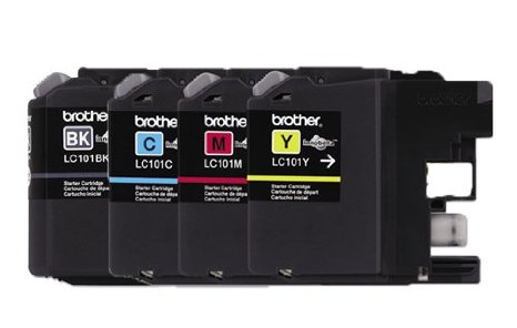 Genuine Brother LC101 LC-101 Color BkCMY Ink Cartridge 4-Pack Includes 1 each LC101BK LC101C LC101M LC101Y for Brother MFCJ470DW MFCJ475DW MFCJ650DW MFCJ870DW MFCJ875DW