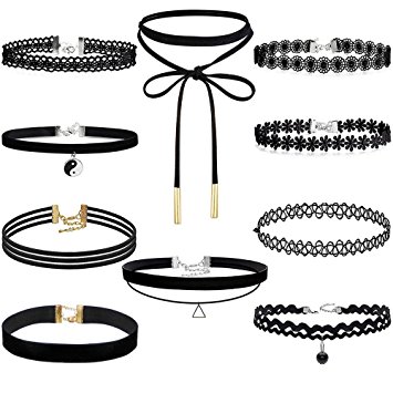 Choker Necklace, Xpatee 10 pcs Womens Choker Necklace Set Black Velvet Lace Tattoo Choker Set Girls Stretch Necklace