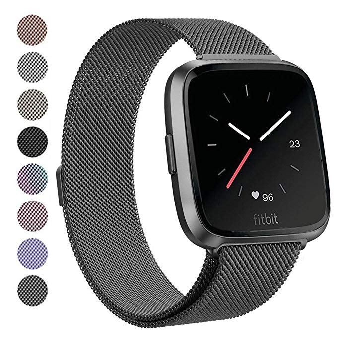 Deyo Compatible Fitbit Versa Bands Women Men,Stainless Steel Milanese Loop Metal Replacement Bracelet Band with Magnetic Closure Accessories Wristbands Compatible Fitbit Versa Smartwatch