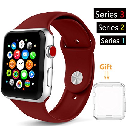 For Apple Watch Band, Acytime Durable Soft Silicone Replacement iWatch Band Sport Style Wrist Strap for Apple Watch Band Series 3 Series 2 Series 1 Sport, Edition (Wine Red, 42mm)