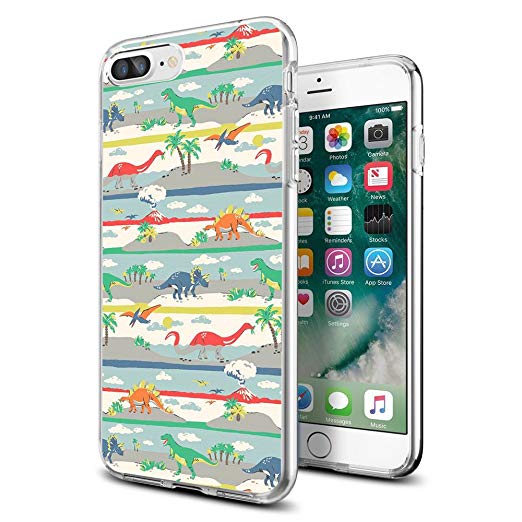 Cute Dinosaur iPhone case for iPhone 8 Plus Protective for Girls Men Women Cover Shockproof Bumper Anti-Drop PC Frame for 5.5" Designer