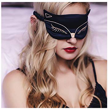 Cute Eye Mask for Sleeping - Natural Silk Sleep Mask & Blindfold for Women & Girls - Sexy Fox Night Eye Shade/Cover - Smooth Soft and Comfortable Sleeping Aid - Adjustable Strap