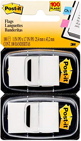 Post-it Standard Page Flags in Dispenser  1in Wide, White 100 Flags, 680-WE2