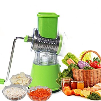 Tri-Blade Spiralizer Spiral Vegetable Slicer Shredder Rotary Drum Grater with 3 Stainless Steel Rotary Blades and Suction Cup Feet