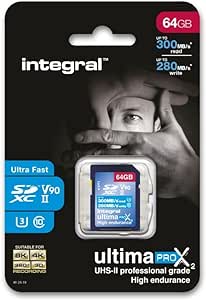 Integral 64GB UHS-II SD Card V90 Up to 300MBs Read and 280MBs Write Speed 1866X SDHC Professional High Speed Memory Card