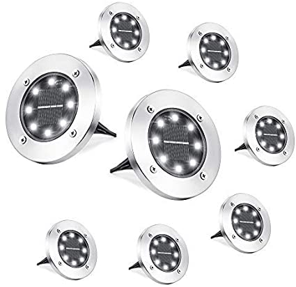 Solar Ground Lights, 8 Pack 8 LED Solar Pathway Lights Waterproof In-Ground Outdoor Landscape Lighting Solar Disk Lights for Patio Pathway Lawn Yard Driveway Walkway (White)
