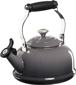 Le Creuset Enamel On Steel Whistling Tea Kettle with Metal Finishes, 1.7 qt., Oyster