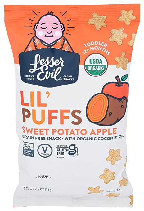 LesserEvil Organic Sweet Potato Apple Lil' Puffs, 2.5 OZ
