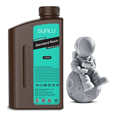 SUNLU 3D Printer Resin 1KG, 405nm UV Curing Standard Photopolymer Resin for LCD/DLP/SLA 3D Printing, Low Shrinkage, Fast Curing, High Precision, 1000G, Grey