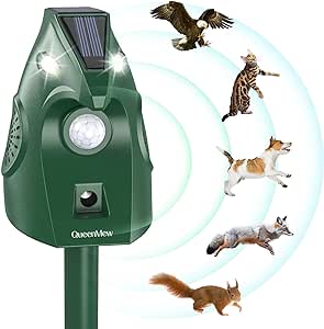 Animal Deterrent Solar Powered, Waterproof Outdoor Animal Deterrent Devices with Motion Sensor, Animal Chase Deterrent Devices for Bird Deer Skunk Squirrel,Sound Frequency 18 kHz