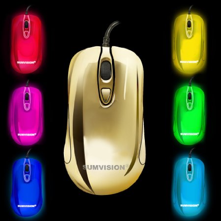 Sumvision® LED Gaming Mouse Plasma Gold Electroplated 6 Colour LED Programmable Gaming Mouse Adjustable 4000DPI, Omron Switches, AVAGO 3050 Optical Sensor, Wired USB for PC Windows