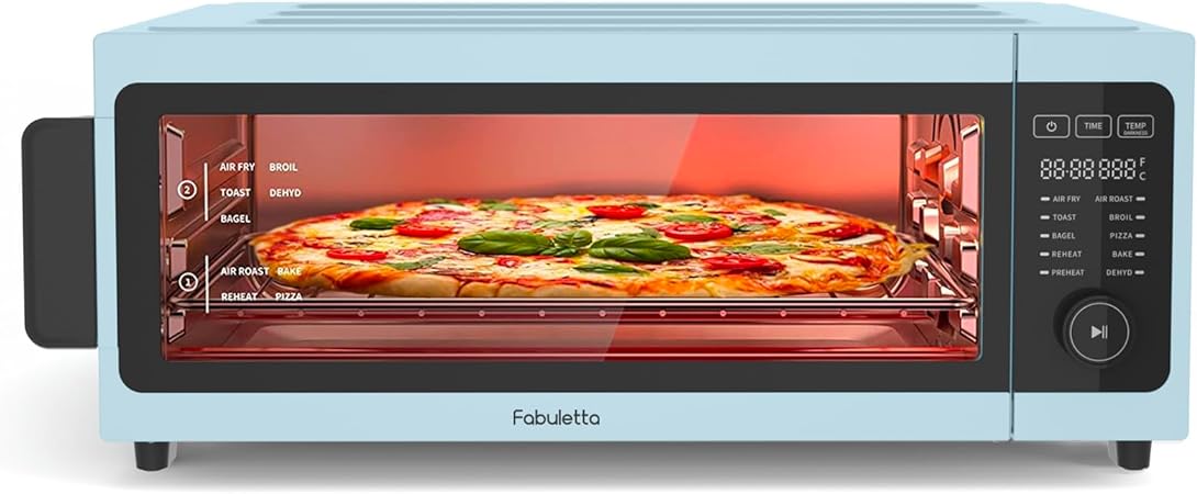 Toaster Oven Air Fryer Combo - Fabuletta 10-in-1 Countertop Convection Oven 1800W, Flip Up & Away Capability for Storage Space, Oil-Less Toaster Oven Fit 12" Pizza, 9 Slices Toast, 5 Accessories