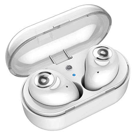 Wireless Earbuds with Charging Case, Hobest Truly V4.1 Wireless Headphones Built-in Noise Cancelling Microphone, Mini Sweat-proof Stereo Bluetooth Earphones for Excercise and Sports, White