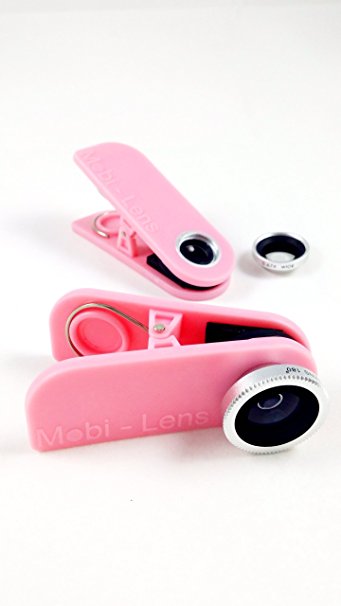 Mobi-Lens Clip On Lens 3 Lens Kit, Wide, Macro, Fisheye Lens for iPhone 6 Plus 6 5s 5c 5, Note 4 5 Galaxy S4 S5 S6 Edge - Pink