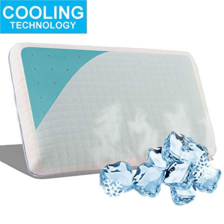 Freshmint Pillows for Sleeping Cool Gel Memory Foam Neck Pillow Ventilated, Comfort & Relax Reversible Soft Bed Pillow with AirCell - Standard Size (1-Pack)