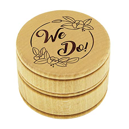 My Personal Memories Wood Ring Box Holder - Ring Bearer Pillow Alternative - Wooden Round Wedding Rings Holder (We Do Style - Brown)