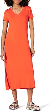 Amazon Essentials Women's Jersey V-Neck Short Sleeve Midi Length Dress